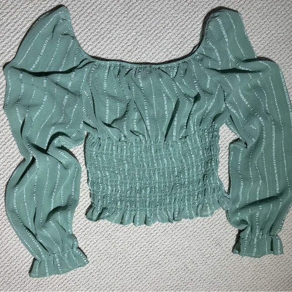 Rabbit Rose Tops - Womens L milkmaid crop top smocked semi sheer ruffles ribbon feminine peasant